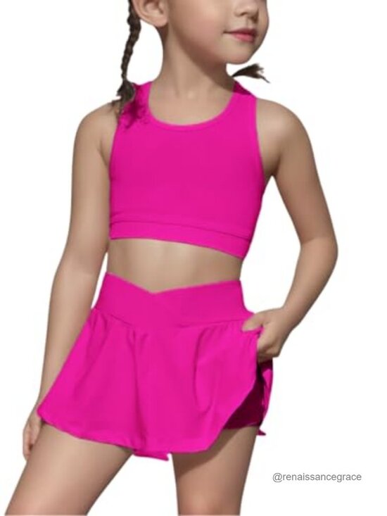 Other - Kids Athletic 2 Piece Set Crop Top & Skort with Medium Stretch